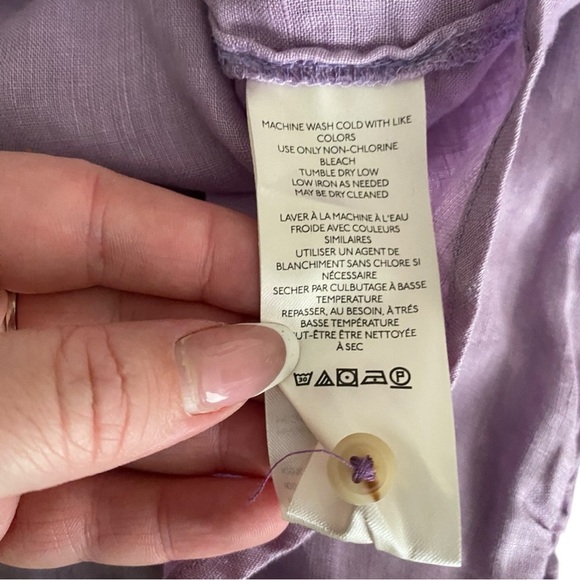 Anthropologie Maeve LILAC Linen Buttondown Ruched Sleeve Blouse I Size: XS - Picture 11 of 13
